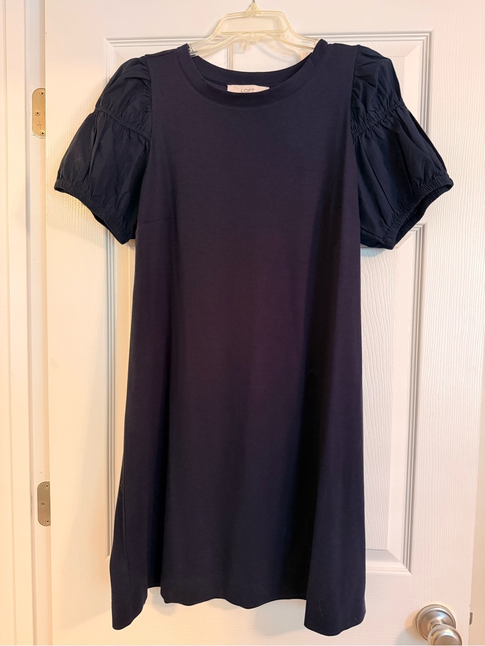 LOFT Navy Puff-Sleeve A-Line T-shirt Dress
